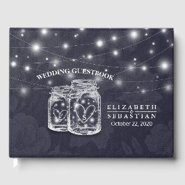 Libro De Visitas Boda Guestbook Mason Jar String Light Navy Blue