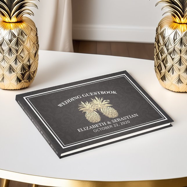 Libro De Visitas Boda Guestbook Moda Black Gold Pineapple Couple (Subido por el creador)