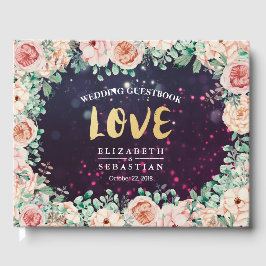 Libro De Visitas Boda Guestbook Moda Floral Purple Sparkle Light