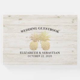 Libro De Visitas Boda Guestbook Moda Gold Pineapples Madera Rústica
