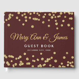 Libro De Visitas Boda Guestbook Purpurina de oro Confetti Marsala