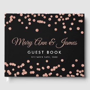 Libro De Visitas Boda Guestbook Rosa Purpurina de oro Confetti Blac