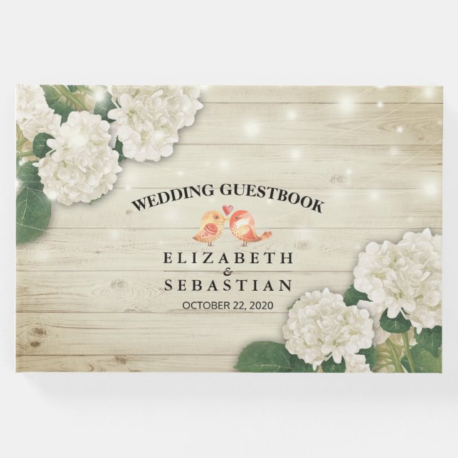 Libro De Visitas Boda Guestbook Rustic Wood Floral String Lights (Anverso)