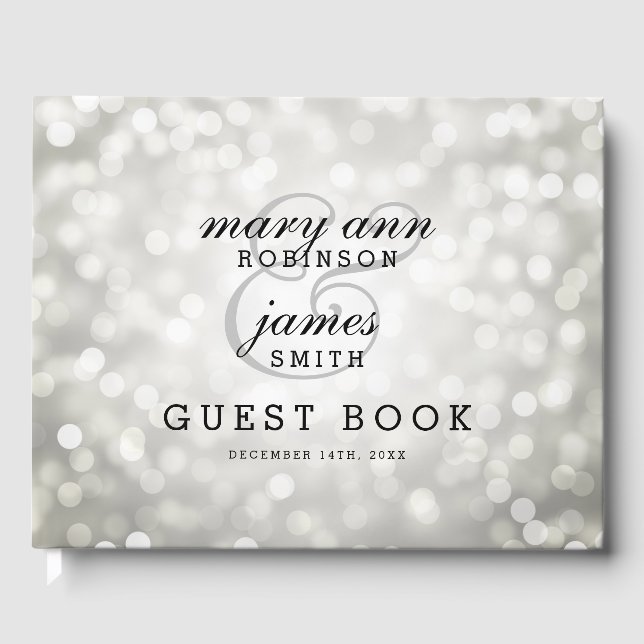 Libro De Visitas Boda Guestbook Silver Bokeh Lights (Anverso)