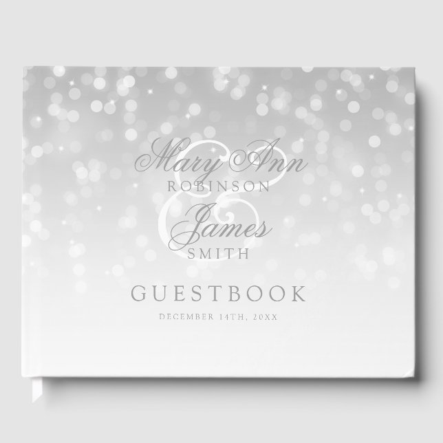 Libro De Visitas Boda Guestbook Silver Bokeh Sparkle Lights (Anverso)