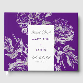 Libro De Visitas Boda Guestbook Simple Floral Plata Púrpura