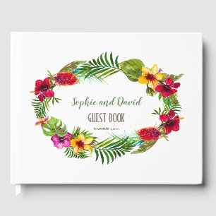 Libro De Visitas Boda hawaiano radiante tropical de flores