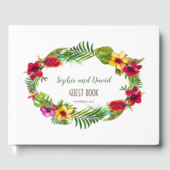 Libro De Visitas Boda hawaiano radiante tropical de flores (Anverso)