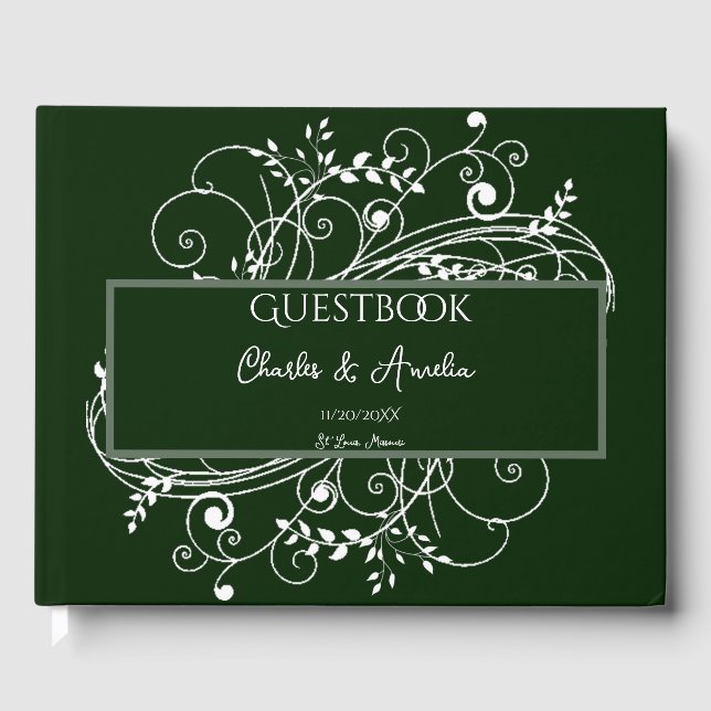 Libro De Visitas Boda invitado de Emerald Green Flourish (Anverso)