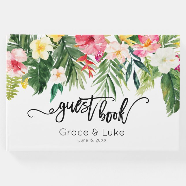 Libro De Visitas Boda invitado de flores de acuarela tropical (Anverso)