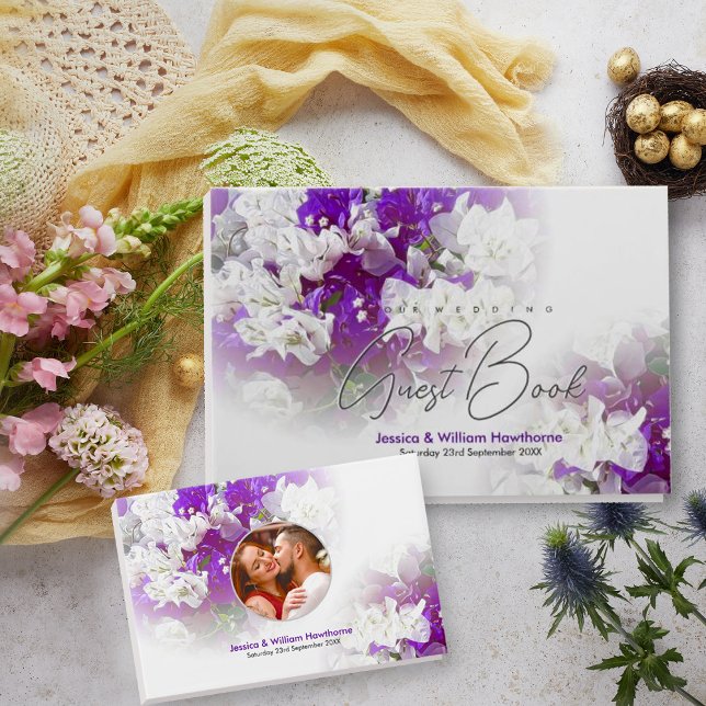 Libro De Visitas Boda invitado en Floral White & Purple Suite (Subido por el creador)
