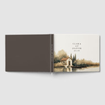 Boda junto al lago en Toscana con letra en sepia o