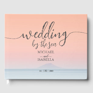 Libro De Visitas Boda junto al mar bajo la puesta de sol del cielo 