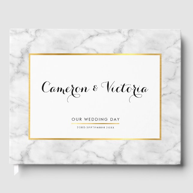 Libro De Visitas BODA KEEPSAKE elegante marco de oro (Anverso)