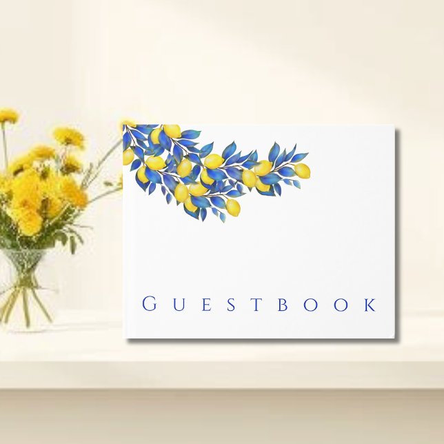 Libro De Visitas Boda-Lemones-Mediterráneo (Mediterranean Lemons Collection-Thank You-Amalfi Italy, Yellow and Blue, Citrus)