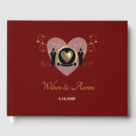 Libro De Visitas Boda LGBTQ Gold Heart Burgundy Masculino