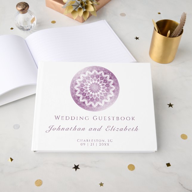 Libro De Visitas Boda Mandala de Encaje Rosa (Anverso Abierto)