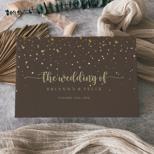 Libro De Visitas Boda marrón de la caligrafía del confetti dorado (Subido por el creador)