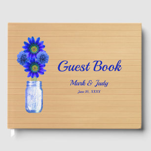 Libro De Visitas Boda Mason Jar de floral azul rugoso claro