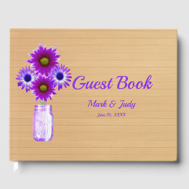 Libro De Visitas Boda Mason Jar de floral violeta de color rugoso c