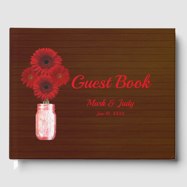 Libro De Visitas Boda Mason Jar, floral roja y oscura rusa (Anverso)