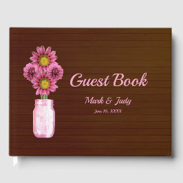 Libro De Visitas Boda Mason Jar, floral rosa oscuro y ruso