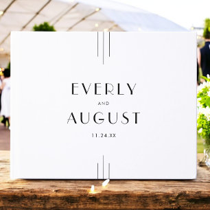 Libro De Visitas Boda Minimalista Art Déco Blanco y Negro EVERLY
