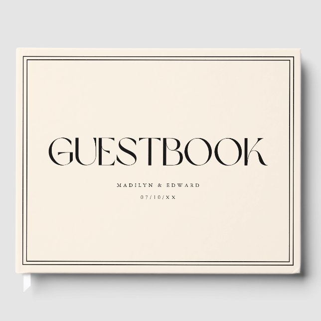 Libro De Visitas Boda Minimalista Beige Marfil Nombres Novia Novio (Anverso)