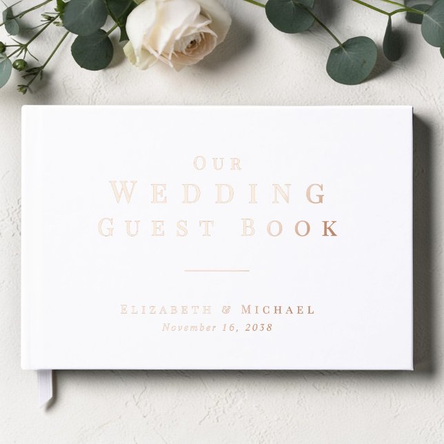 Libro De Visitas Boda Minimalista Blanca (Minimalist White Wedding Foil Guest Book)