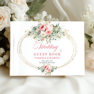 Libro De Visitas Boda minimalista con rosas rojizas bohemias y vege