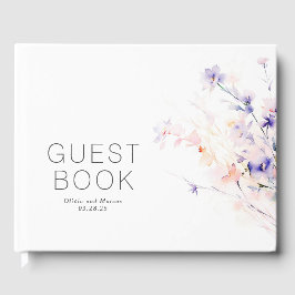 Libro De Visitas Boda Minimalista de flores Rubor moradas blandas