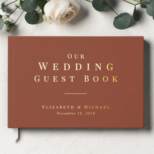 Libro De Visitas Boda Minimalista de Terracota (Minimalist Terracotta Wedding Foil Guest Book)