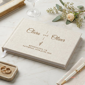 Libro De Visitas Boda Minimalista Elegante con Letra Script en Lino