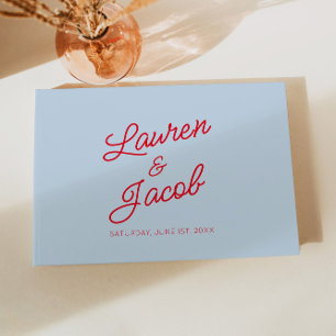 Libro De Visitas Boda Minimalista Moderna Azul y Roja
