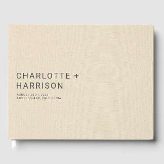 Libro De Visitas Boda minimalista Monograma Cream Faux Linen