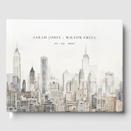 Libro De Visitas Boda mínimo de acuarela del Skyline de la ciudad d