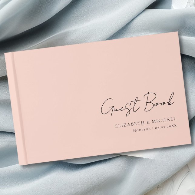 Libro De Visitas Boda mínimo de guiones de escritura a mano de Rubo (Minimal, Blush Handwriting Script Wedding Guest Book with your name and date.)