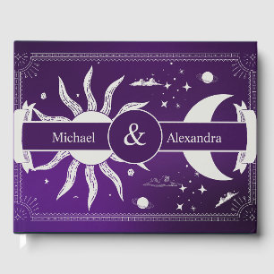 Libro De Visitas Boda Mística del Sol Luna de Morado y Plata