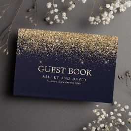 Libro De Visitas Boda moderna azul marino con confeti dorado