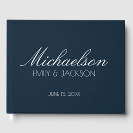 Libro De Visitas Boda Moderna Chic Azul Marino Blanco Script