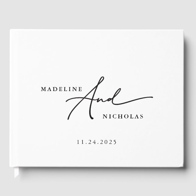 Libro De Visitas Boda Moderna Chic Caligrafía Negro Y Blanco (Anverso)