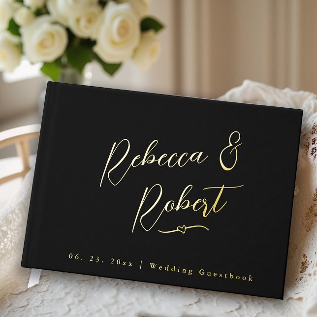 Libro De Visitas Boda Moderna de Monograma de Oro Negro (Subido por el creador)
