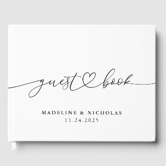 Libro De Visitas Boda Moderna en Blanco y Negro con Caligrafía Simp