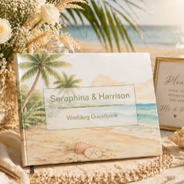 Libro De Visitas Boda moderna en un destino de playa con acuarela