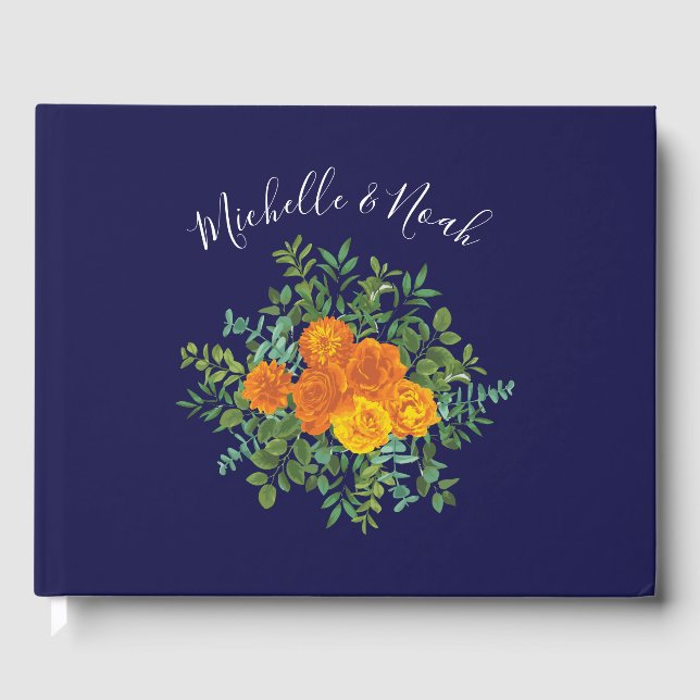 Libro De Visitas Boda moderna floral rosa azul y naranja (Anverso)