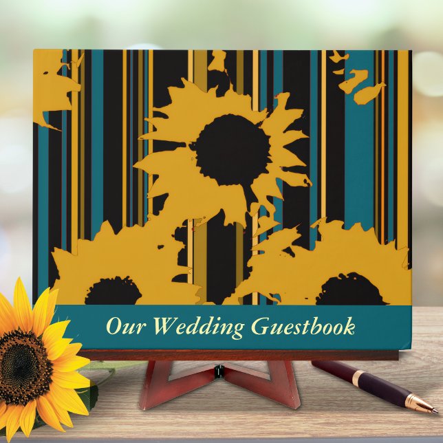 Libro De Visitas Boda moderna girasol azul teal dorado (Subido por el creador)