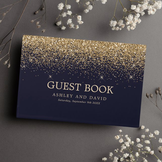 Libro De Visitas Boda moderno azul de la Marina de Confetti Gold (Subido por el creador)