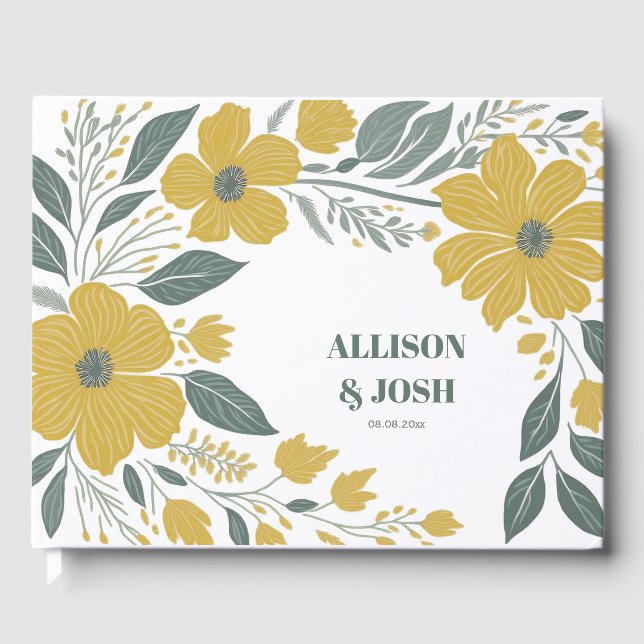 Libro De Visitas Boda moderno Buttercup Yellow Gold Floral (Anverso)