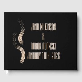 Libro De Visitas Boda moderno de Beige-on-Black Streamline