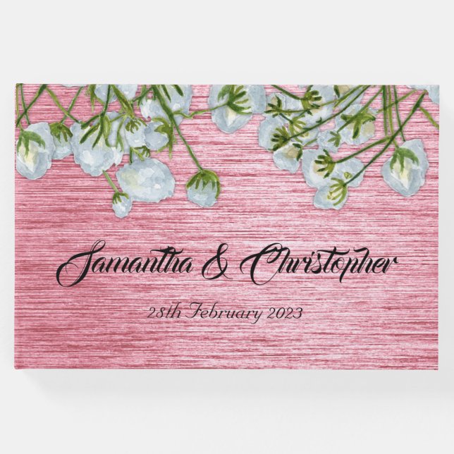 Libro De Visitas Boda moderno de rosas y rosas blancas metálicas (Anverso)